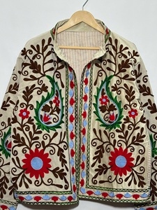 Veste florale brodée à la main pour femme, manches longues, col rabattu, style printemps, coton tissé, chic prairie - Product Image 4