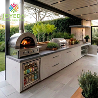 Cuisine extérieure JOYEDA, îlot barbecue intégré, armoires en acier inoxydable, grill résistant aux intempéries avec four à pizza, cuisine extérieure