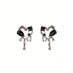 Orecchini a perno Futuronica a forma di cuore, placcati argento, con zirconi ovali incastonati a castone, gioielli unisex di tendenza, idea regalo - Product Image 1