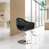 Fauteuil de Barbier Moderne à Dossier Creux, Chaise de Coiffure Courbée en PU, Réglable en Hauteur Hydrauliquement pour Salon Unisexe