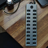 Station de charge USB 20 ports en alliage d'aluminium, hub de charge rapide pour plusieurs lampes de table LED et téléphones portables