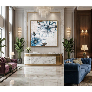 Peinture à l'huile de fleurs bleues et blanches sur toile, art mural floral texturé, œuvre d'art moderne carrée pour la décoration du salon - Product Image 2