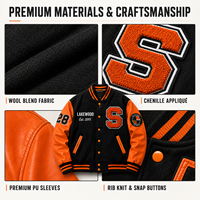 Veste universitaire personnalisée en patchwork avec patchs en chenille pour homme, mélange de laine, manches en similicuir, écologique, coupe-vent, taille, couleur et logo personnalisables