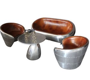 アビエイターレトロインダストリアル高級レザーチェイスラウンジチェア（リビングルーム、寝室、ダイニングルーム用） - Product Image 2