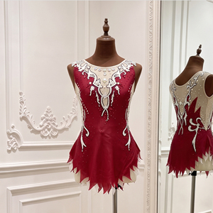 Justaucorps de gymnastique rythmique pour filles, robe de patinage artistique personnalisée sans manches, ornée de perles, costume de compétition de patinage sur glace - Product Image 3