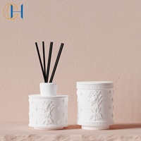 C & H Private Label Pot à bougie en céramique de style nordique Récipient pour diffuseur de roseaux avec bâtonnets de rotin noir