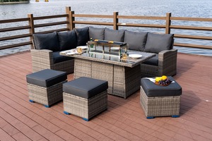 Meubles de jardin en rotin, canapé <span class=keywords><strong>d</strong></span>'angle avec table de foyer au propane sans fumée, ensemble de <span class=keywords><strong>salon</strong></span> en osier pour patio, ensemble de salle à manger pour cour - Product Image 2
