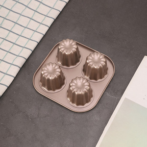Canel Mold 4 Cavity Carbon Steel Non Stick Baking Tray Gold Color For Dessert Cups - Product Image 2