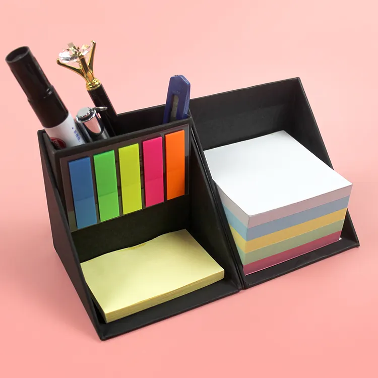 Professional Manufacturers Custom office Desktop Combined Type Sticky Notes Eco Friendly Cube Memo Pad Box with Pen Holder