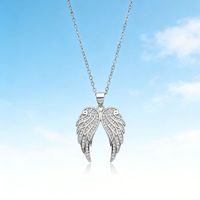 Collier pendentif ailes d'ange en argent sterling 925 plaqué rhodium avec pierres de zircon micro-pavées, cadeau tendance et élégant