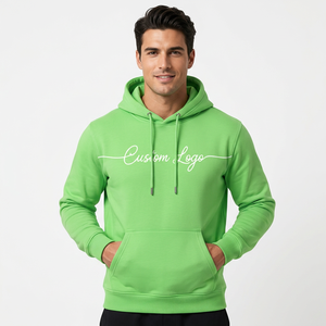 Sweat-shirt à capuche unisexe vert avec logo personnalisé, sweat-shirt décontracté en coton mélangé avec poche kangourou, sweat-shirt streetwear personnalisé - Product Image 3