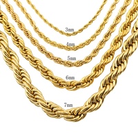Chaîne à maillons en acier inoxydable plaqué or 18K 2/3/4/5/6/7/8mm corde torsadée 24 pouces petit collier bijoux de mode à la mode
