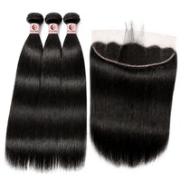 Vendor Grosir Rambut Ekstensi Grade 15A dengan Kutikula Tertata Rapi, Double Drawn, Rambut Asli India, Bundel dengan Lace Frontal 13x4