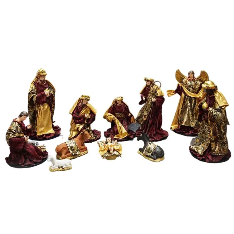 11 Potong Set Patung Yesus Resin Grosir, Dekorasi Patung Natal Realistis