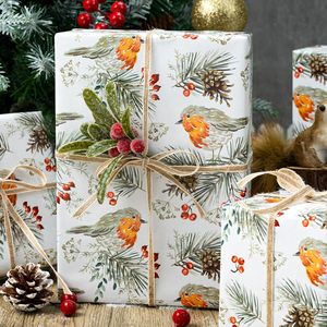 Winter watercolor cute bird pine cone red berries pattern copperplate packaging <b>paper</b> for daily use gift <b>wrapping</b> Christmas - Product Image 1