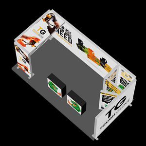 บูธแสดงสินค้ารูปตัวยูแบบกำหนดเองพร้อมกล่องไฟ SEG จอแสดงผลแบบพกพาสำหรับงานแสดงสินค้าพร้อมไฟเพดานด้านบนและกราฟิกทรงลูกบาศก์ - Product Image 6