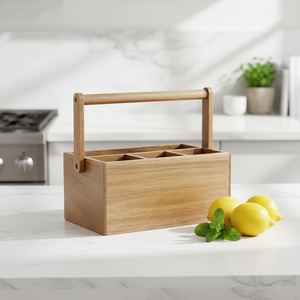 Porte-ustensiles en bois d'acacia FSC&BSCI avec poignée, organisateur multi-positions pour <span class=keywords><strong>cuisine</strong></span>, bureau, salle de bain, chambre à coucher - Product Image 1