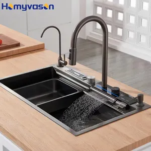 Thông Minh Hiện Đại Nano 304 Thép Không Gỉ Duy Nhất Đa Chức Năng Đàn Piano Key Bay Mưa Lớn Kỹ Thuật Số Thác Tap Vòi Nước Bồn Rửa Nhà Bếp