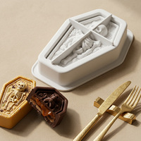 Moule en silicone de qualité alimentaire pour Halloween, best-seller, en forme de cercueil, squelette 3D, pour chocolat, gâteau créatif à la mousse