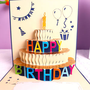 Biglietto di <span class=keywords><strong>auguri</strong></span> 3D piegato a mano Vintage torta di <span class=keywords><strong>compleanno</strong></span> candela Pop up biglietti scritti a mano per festa di <span class=keywords><strong>compleanno</strong></span> di amici di famiglia regalo - Product Image 5