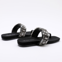 Sandales plates à bout carré et nœud en strass, design tendance, pour femme, collection été, best-seller