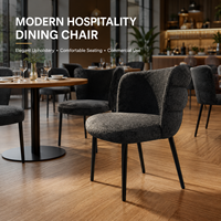 Chaise de salle à manger pour l'hôtellerie, dossier incurvé tressé couleur anthracite, assise rembourrée arrondie, pieds coniques