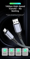 Câble de transfert de données haute vitesse USB 3.2 Gen 2 10 Gbps, USB-C Type C 3A, câble de charge rapide pour téléphones mobiles, SDD portable