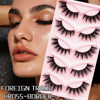 Cils faux obliques effet œil de chat, style européen et américain, 5 paires, naturels, monobloc, tige noire