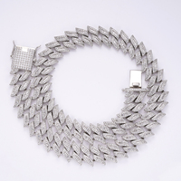 Collier Hip Hop en Bijoux Fins Plaqué Rhodium avec Zircon Cubique Chaîne à Maillons Cubains Glacée 16MM Miami Baguette CZ Collier Cubain Unisexe