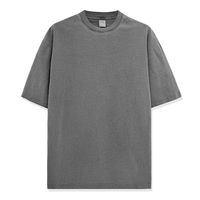 Kaus lengan pendek kasual longgar Retro, Kaus katun lengan pendek kasual, longgar, warna murni, bisa dicuci, Amerika Eropa, 260g