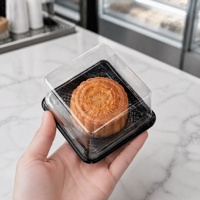 Boîte à dessert carrée en PET, emballage en gros pour pâtisseries, idéale pour Mochi à la neige, tarte aux œufs, choux à la crème, gâteaux de boulangerie, avec couvercle
