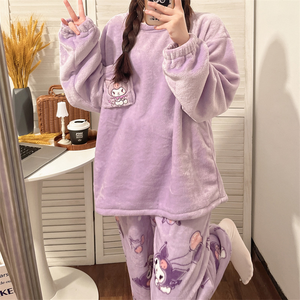 Pijamas <span class=keywords><strong>de</strong></span> Invierno para Mujer, Franela, Manga Larga, Diseño <span class=keywords><strong>de</strong></span> Dibujos Animados, Gruesos y Cálidos, Estilo Cardigan, <span class=keywords><strong>Hello</strong></span> <span class=keywords><strong>Kitty</strong></span>, Conjunto <span class=keywords><strong>de</strong></span> 2 Piezas - Product Image 4