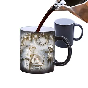 High Quality 11oz White Black Ceramic Coffee Cups Blank Color Changing Cup Magic Sublimation Mugs