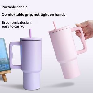 Vaso Térmico Portátil de Acero Inoxidable 304 de 30/40oz con Asa para Coche, Diseño Moderno Minimalista, Ideal para Té Helado con Pajita - Envío Internacional - Product Image 3