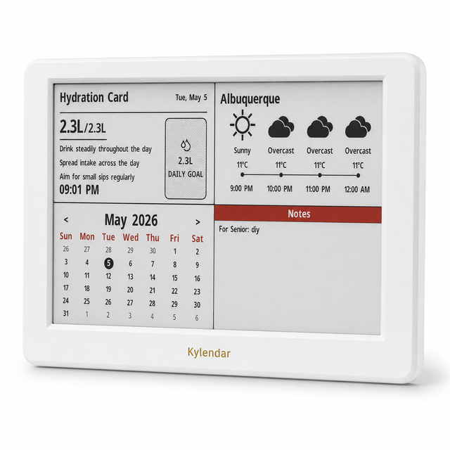 Kylendar 7" Smart Digital Calendar for Elderly  Medication Reminder, Hydration Tracker,Family Calendar Sync for Senior Care