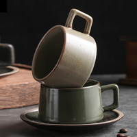 Ensemble tasse et soucoupe à thé personnalisées avec logo, 250 ml, 8 oz, style rétro, en argile, pour expresso, latte, café, tasses à café en porcelaine japonaise, céramique