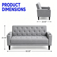 Canapé 2 places en tissu capitonné, style Chesterfield moderne, avec porte-gobelets, petit canapé rembourré compact pour salon, chambre, hôtel