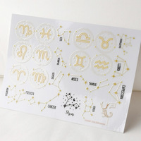Feuille d'autocollants transparents Signes du Zodiaque 12 Constellations Horoscope Décoration Ongles Feuille d'Or Autocollant Transparent Auto-adhésif