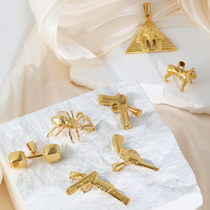 Poder Dorado |   Colgantes de Acero Inoxidable Chapados en Oro PVD de 18K |   Dijes de Pistola, Araña, Perro, Pirámide y Mancuerna para la Creación de Joyas - Product Image 4