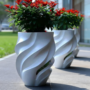 Pot de fleurs en fibre de verre, parc, école, centre commercial, grand bac à fleurs, <span class=keywords><strong>jardin</strong></span> extérieur, jardinière en FRP, bassin paysager commercial - Product Image 2