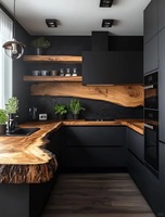 Meubles de cuisine haut de gamme, îlot en bois sur mesure noir, comptoir facile à assembler, mobilier complet pour la maison, directement de l'usine