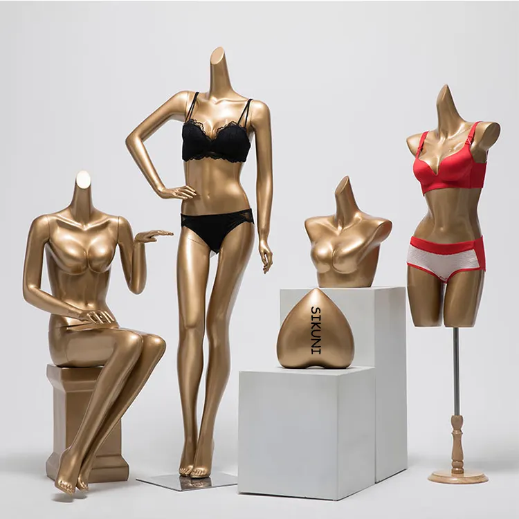 Dummy Underwear Mannequin Torso Half Body Window Display Props Gold Model for Female Swimwear and Lingerie