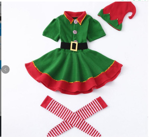 Costume de scène vert pour spectacle, tenue chaude de Noël pour toute la famille, déguisement de Père Noël, costume d'elfe pour le réveillon du Nouvel An - Product Image 4