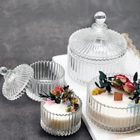 Jars à bougies en verre transparent avec couvercle en forme de dôme, décoratifs, ronds, en cristal, géométriques, pour le rangement de bonbons, cadeaux