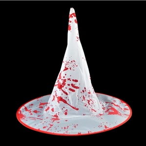 Bloody Horror Scary Costume Accessory Cosplay White 33*38cm 1pc Pointed Creepy Splatter <b>Witch</b> <b>Hat</b> for Halloween - Product Image 2