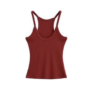 Camiseta sin Mangas <span class=keywords><strong>de</strong></span> Punto Acanalado para <span class=keywords><strong>Mujer</strong></span> con Logotipo Personalizado, Color Sólido, Corte Ajustado, Cuello en U, Ligera, Transpirable, Elástica, <span class=keywords><strong>de</strong></span> Algodón, Informal - Product Image 5