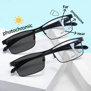 نظارات قراءة معدنية نحيفة للجنسين متعددة البؤر تدريجية مضادة للضوء الأزرق مع عدسات متغيرة اللون للقراءة والعمل باللون الأسود - Product Image 2