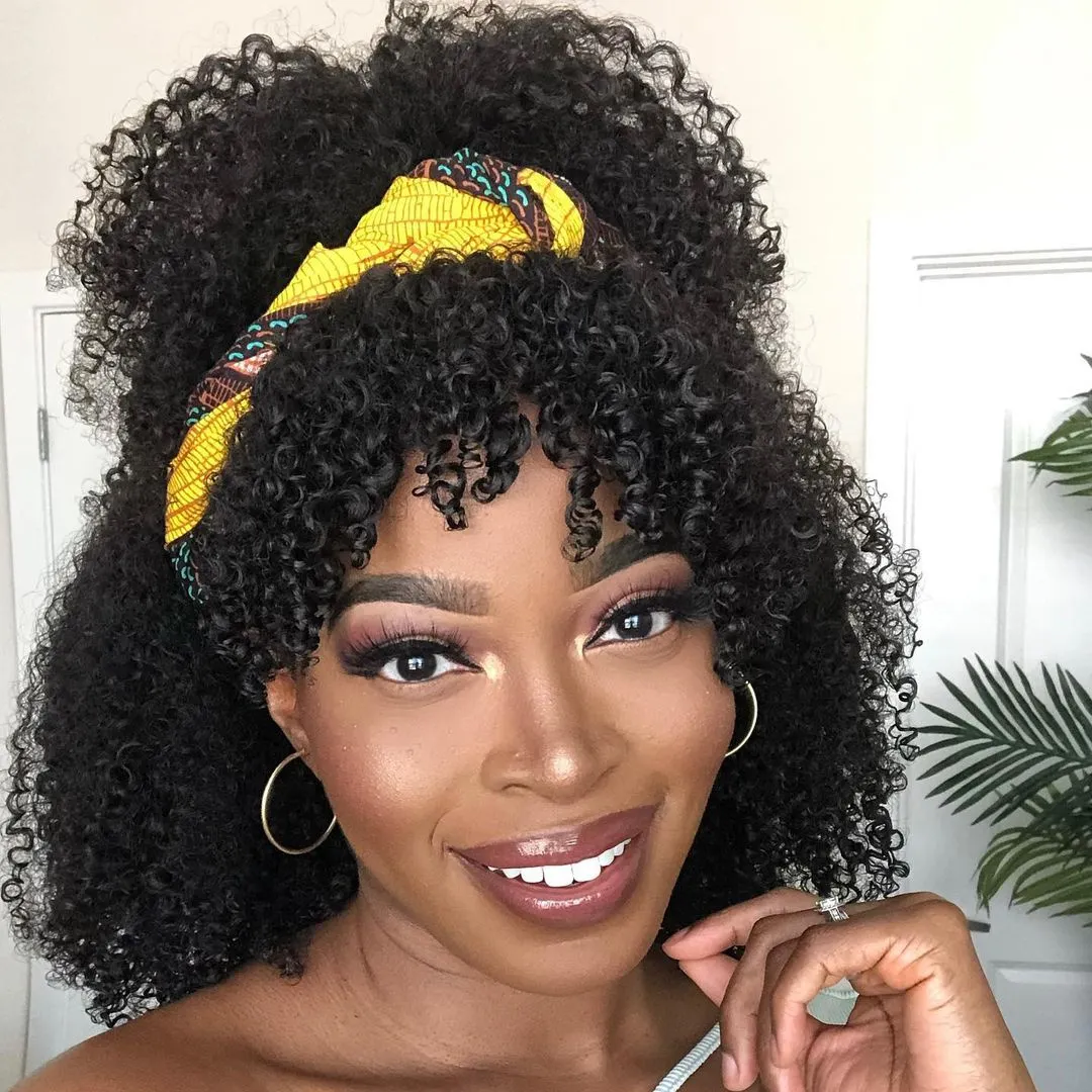 Bang Wigs Human Hair Headband Wigs for Black Cheap Remy Human Afro Kinky Curly Women Long Lace Front Wigs OEM ODM INDIAN Hair