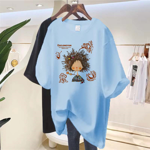 Women's Oversized Cotton T-Shirt with Cartoon Ethnic Print | Loose Fit Casual <strong>Top</strong> for Summer |Soft Cotton Loose Fit Tee for - Product Image 5