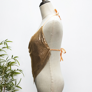 Chaîne en aluminium avec paillettes dorées, Sexy, dos nu, pour femmes, tissu métallique, maille, Top court, offre spéciale, été, - Product Image 3